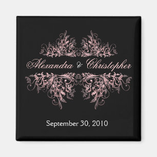 Elegant Pink Flower Swirls Save The Date Wedding 2 Magnet
