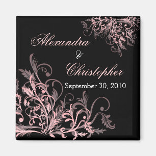 Elegant Pink Flower Swirls Save The Date Wedding 2 Magnet