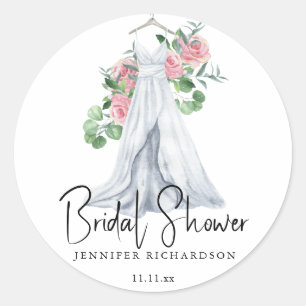Elegant pink flowers and greenery - bridal shower classic round sticker