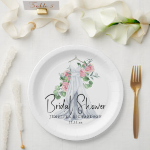 Elegant pink flowers and greenery - bridal shower  paper plate