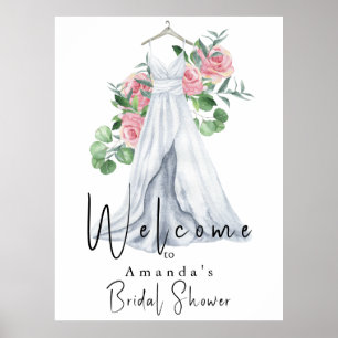 Elegant Pink Flowers and Greenery Bridal Shower Poster