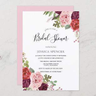 Elegant Pink Flowers Bridal Shower Invite