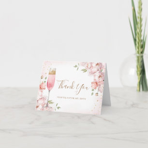 Elegant Pink Flowers Brunch & Bubbly Bridal Shower Thank You Card
