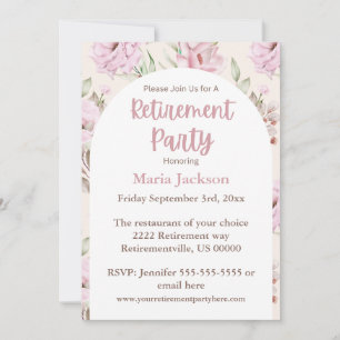 Elegant Pink Flowers Easy Retirement Invitation