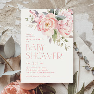 Elegant Pink Flowers Greenery Garden Baby Shower Invitation