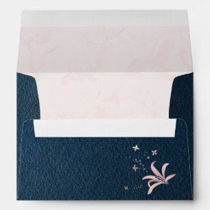 elegant pink flowers navy blue wedding envelope
