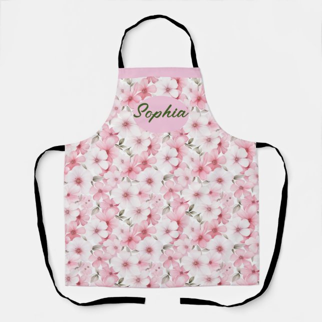 Elegant Pink Flowers Pattern - Perfect for Any Occ Apron (Front)