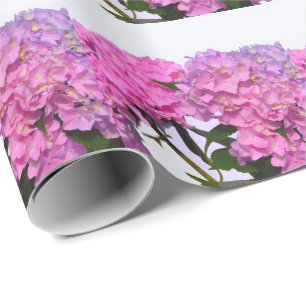 Elegant pink flowers pink hydraeas wrapping paper