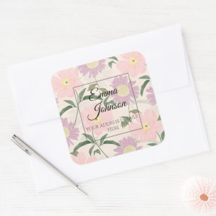Elegant Pink Flowers Watercolor Boho Floral Square Sticker