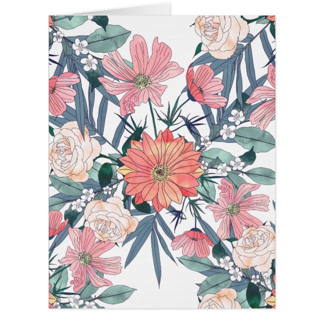 Elegant Pink Flowers Watercolor Floral (Front)