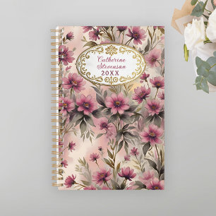 Elegant Pink Flowers with Luxurious Gold Frame Planner