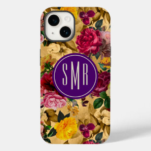Elegant pink flowers yellow monogram Case-Mate iPhone 14 case