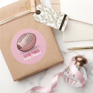 Elegant Pink Football Baby Shower Classic Round Sticker