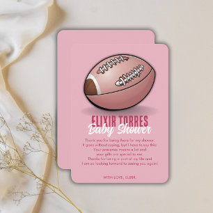 Elegant Pink Football Baby Shower Thank You Card