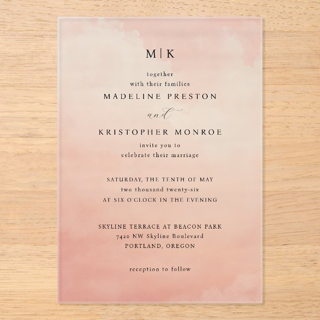 Elegant Pink Formal Wedding Invitation (Front)
