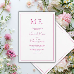 Elegant Pink Fuscia Monogram Modern Wedding Invitation
