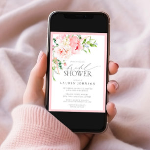 Elegant Pink Garden Flowers Bridal Shower Invitation