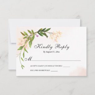 Elegant Pink Garden Flowers Greenery Wedding RSVP Card