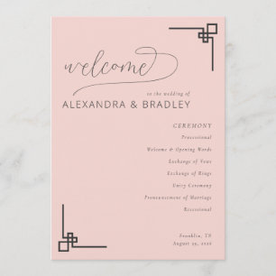 Elegant Pink Geometric Wedding Ceremony Schedule Program