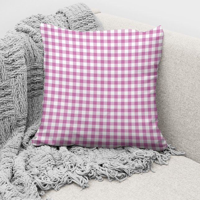Elegant Pink Gingham Checks Pattern Throw Pillow (Creator Uploaded)