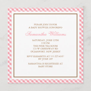 Elegant Pink Gingham Pattern Baby Shower Invitation