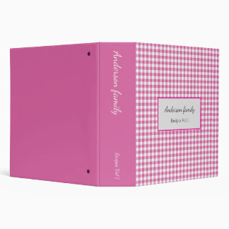 Elegant Pink Gingham Recipes Book Binder