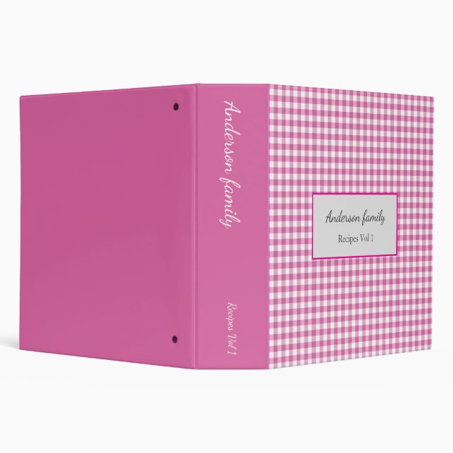 Elegant Pink Gingham Recipes Book Binder (Background)