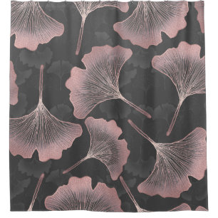 Elegant Pink Ginkgo Leaves on Black Background