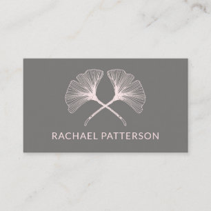 Elegant Pink Ginkgo Leaves on Grey Business Card