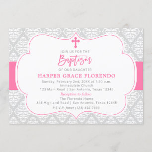 Elegant Pink Girl Baptism Invitation