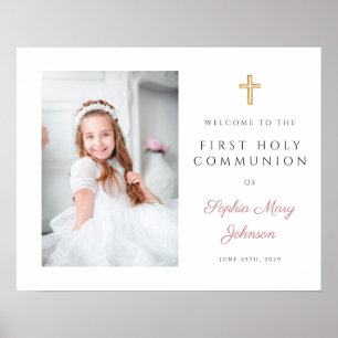 Elegant Pink Girl Photo First Communion Welcome Poster