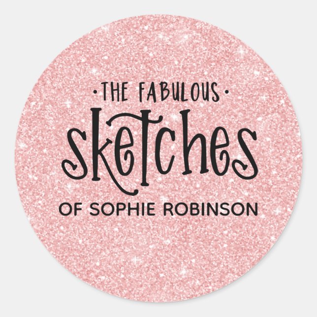 Elegant Pink Girly Glitter Artist Business Classic Round Sticker (Front)
