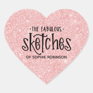 Elegant Pink Girly Glitter Artist Business Heart Sticker