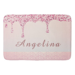Elegant Pink Glam Glitter Drip  Bath Mat