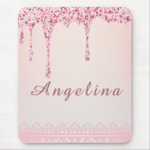 Elegant Pink Glam Glitter Drip  Mouse Pad