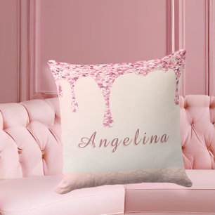 Elegant Pink Glam Glitter Drip  Throw Pillow