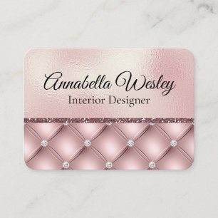 Elegant Pink Glitter and Diamonds on Pearl Foil Business Card