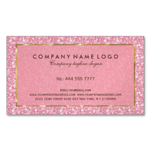 Elegant Pink Glitter And Sparkles Gold Accents Magnetic Business Card