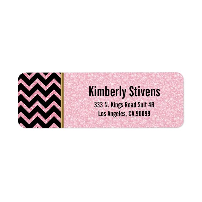 Elegant Pink Glitter Black Chevron Gold Accents La (Front)