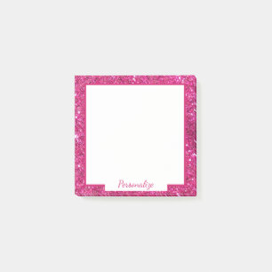 Elegant Pink Glitter Border Chic Trendy Girly Post-it Notes