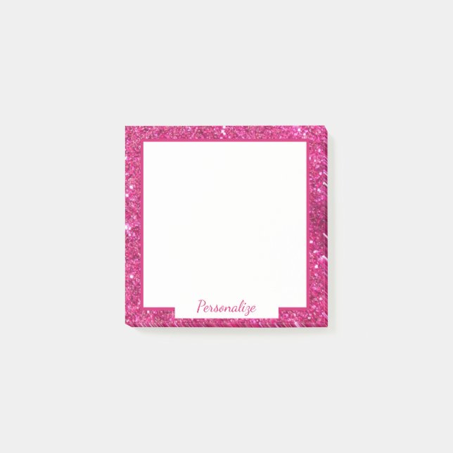 Elegant Pink Glitter Border Chic Trendy Girly Post-it Notes (Front)