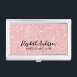 Elegant Pink Glitter Business Card Holder<br><div class="desc">This personalized pink glitter business card case has your name in black text on a beautiful pink glitter background. Customize the case with the name and profession of your choice. Perfect for a hairstylist,  makeup artist or in the field of a beautician. Designed for you by Blackberry Boulevard.</div>