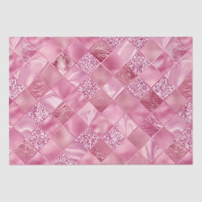 Elegant Pink Glitter Diamond Lattice Pattern Tissue Paper (Front)