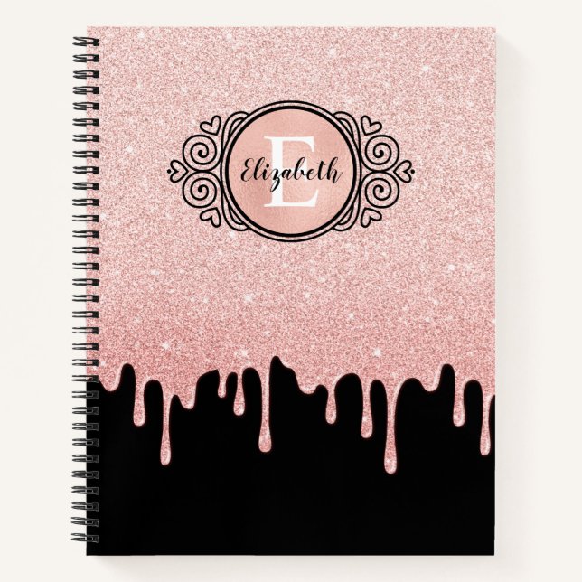 Elegant Pink Glitter Drips Monogram Sketchbook Notebook (Front)