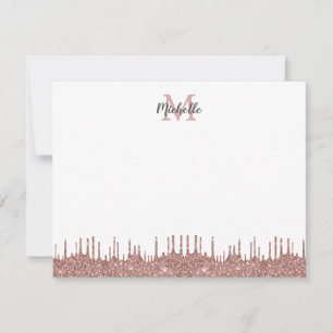 Elegant Pink Glitter Drips Name Monogrammed Card