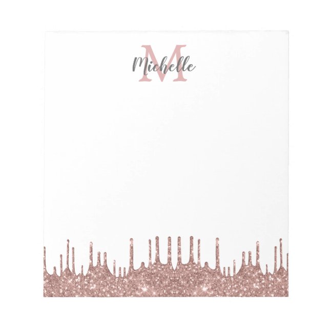 Elegant Pink Glitter Drips Name Monogrammed  Notepad (Front)