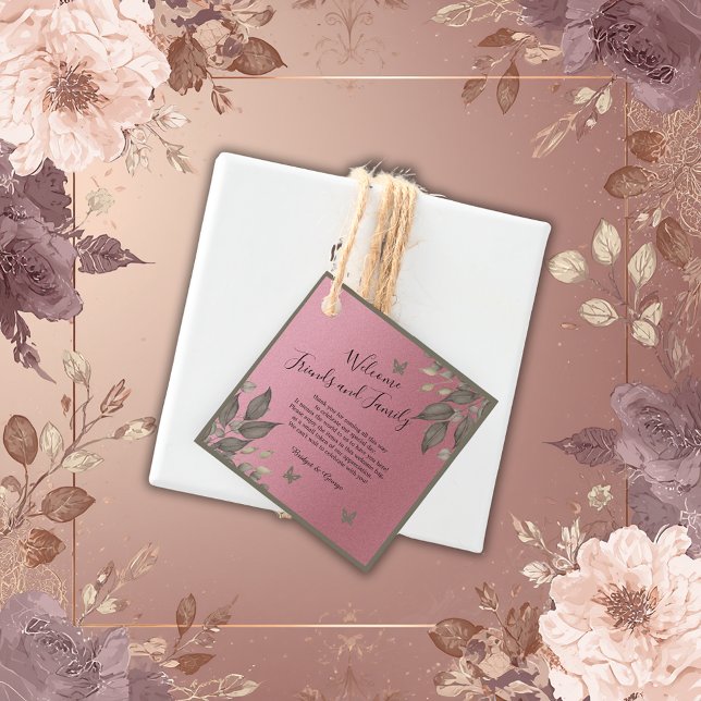 elegant pink glitter eucalyptus wedding favour tag (Creator Uploaded)