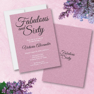 Elegant Pink Glitter Fabulous and Sixty Birthday Invitation
