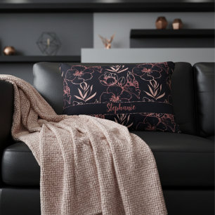 Elegant Pink Glitter Flowers And Leaves Monogram Accent Pillow