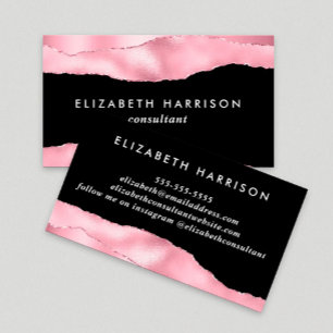 Elegant Pink Glitter Foil Black Business Card